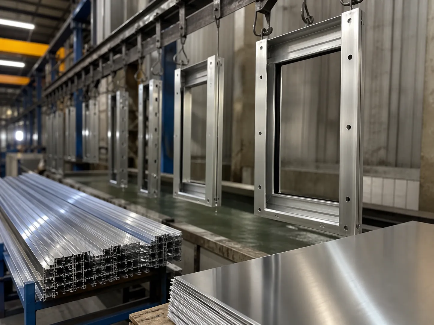 Metal profiles and sheet components in an industrial finishing facility