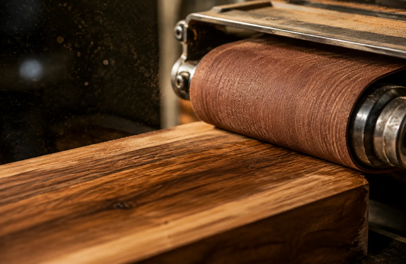 Close up of sanding machine processing wood