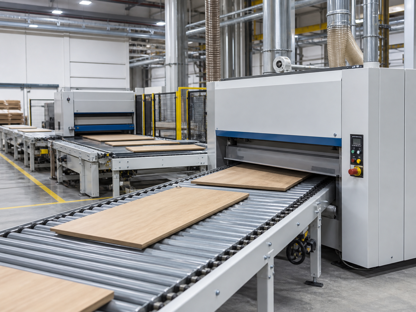 Automated sanding production line with connected industrial stations