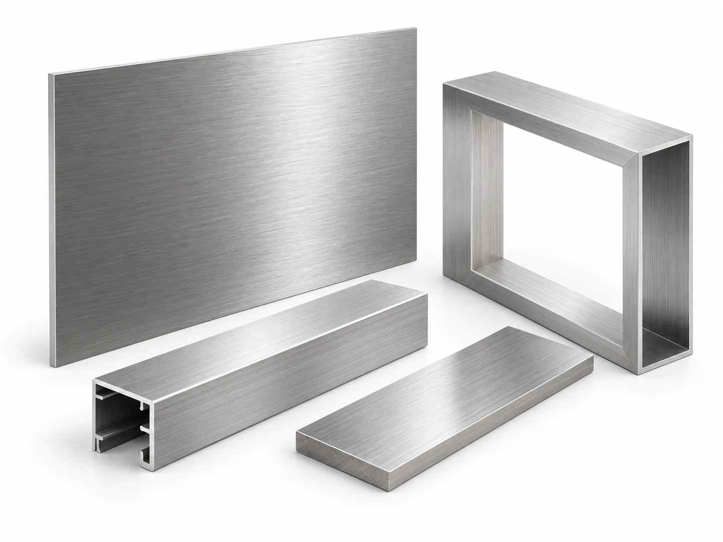 Brushed aluminum sheet, tube, and profile samples for directional finishing