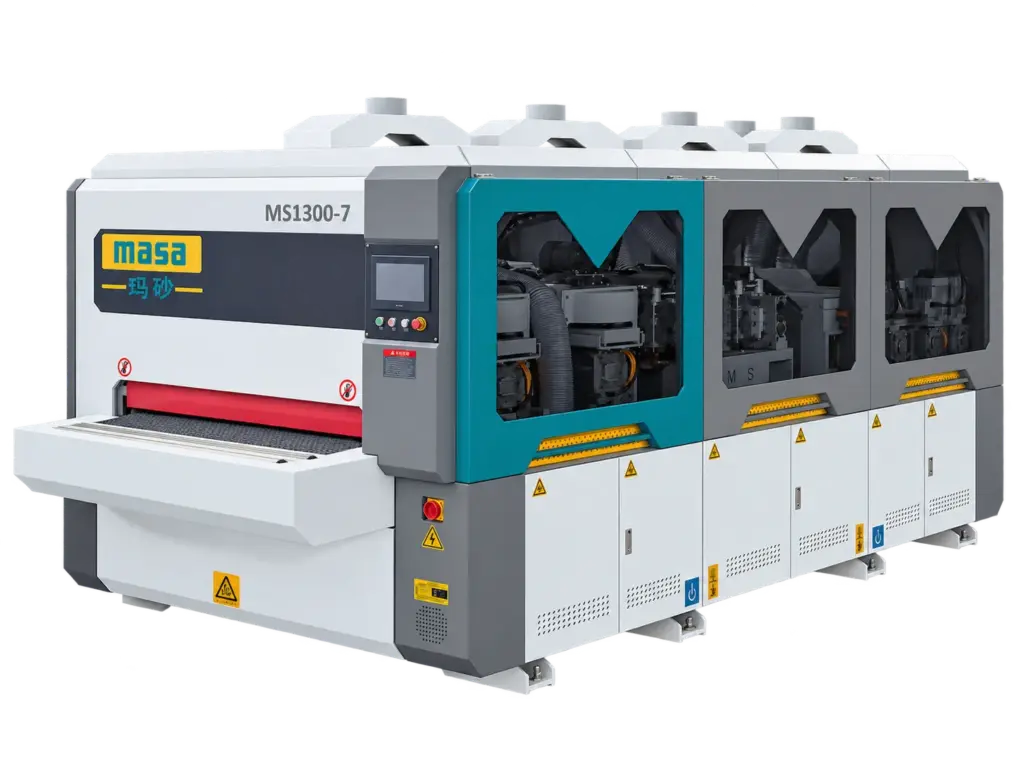 Wide-width irregular sanding machine with digital control panel and conveyor system